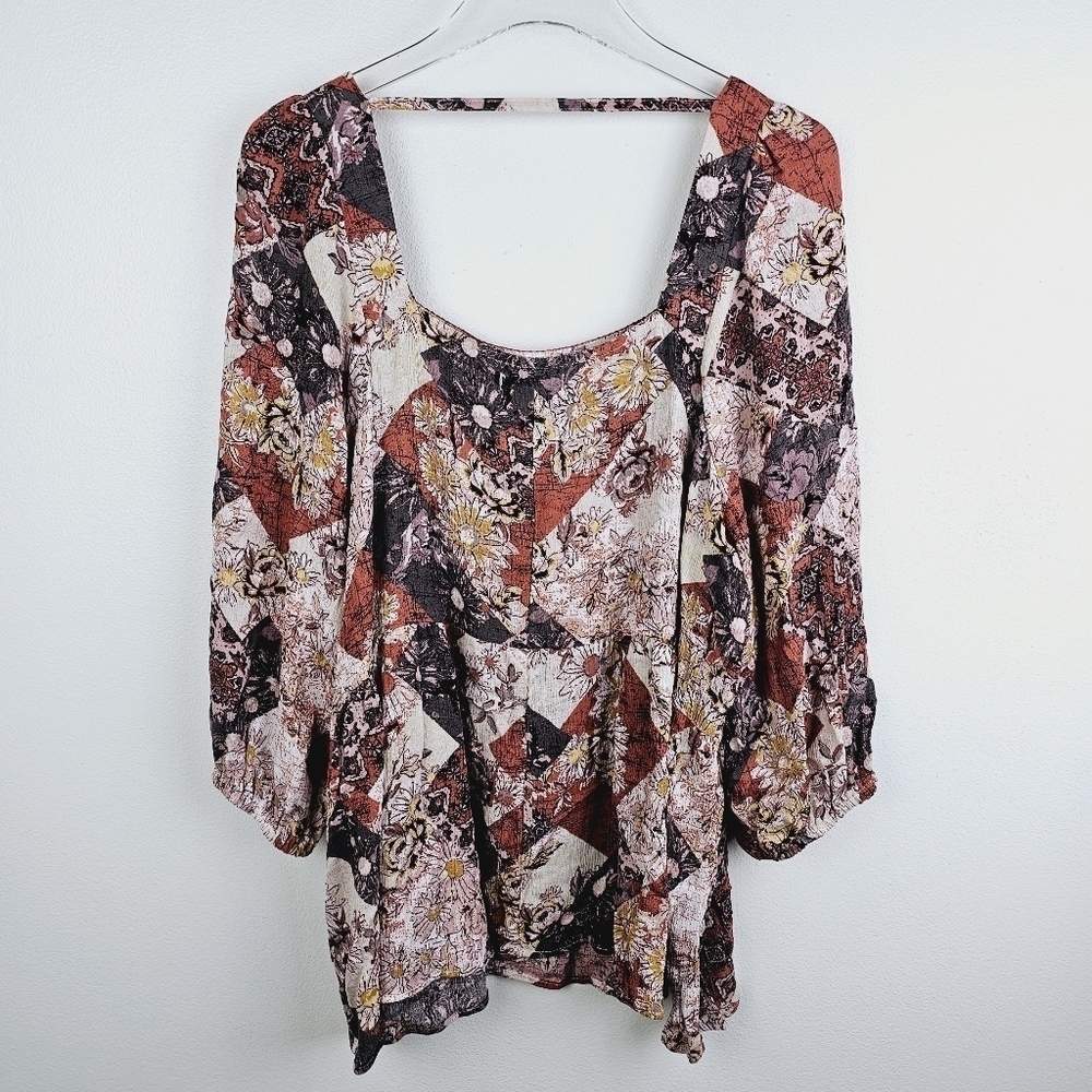 Maurices Crochet Trim Patchwork Babydoll Blouse NWT, size 1X - Picture 7 of 9